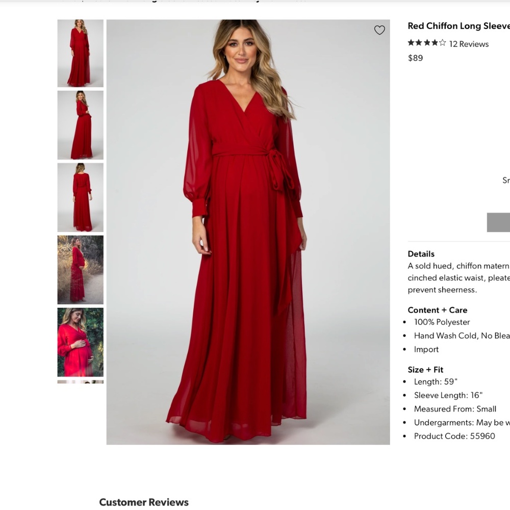 Pink Blush Red Chiffon Long Sleeve Pleated Maternity Maxi Dress